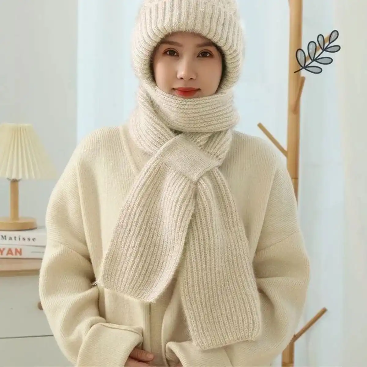NEW Winter Protection Windproof Cap with Scarf (off white)