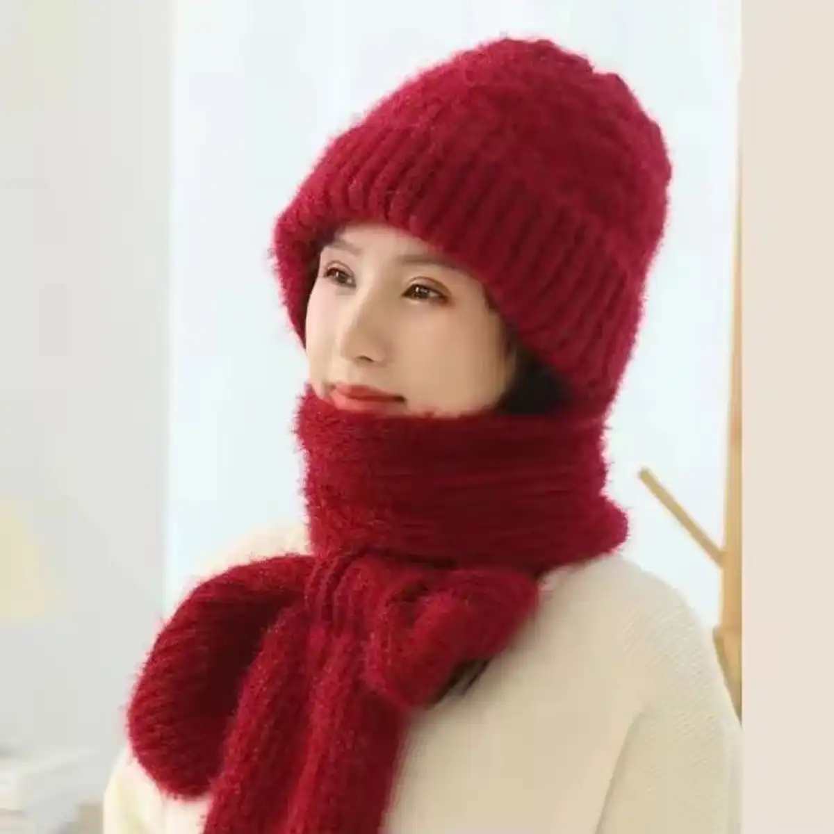 Winter Protection Windproof Cap with Scarf (merun colour)
