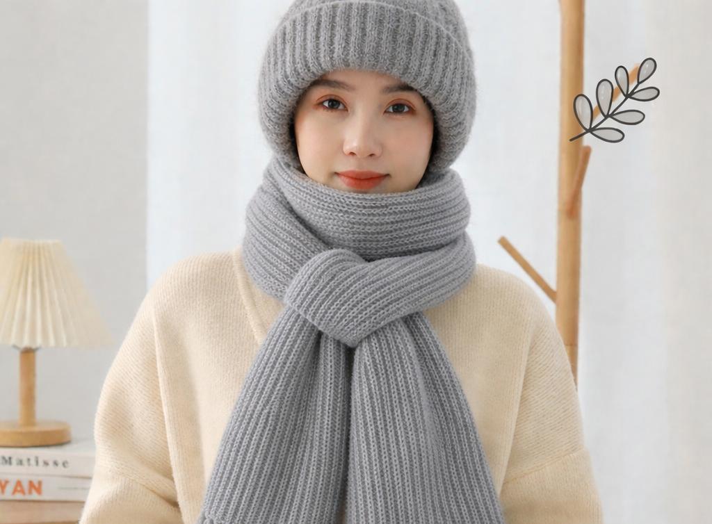 Windproof Cap with Scarf (Light grey)