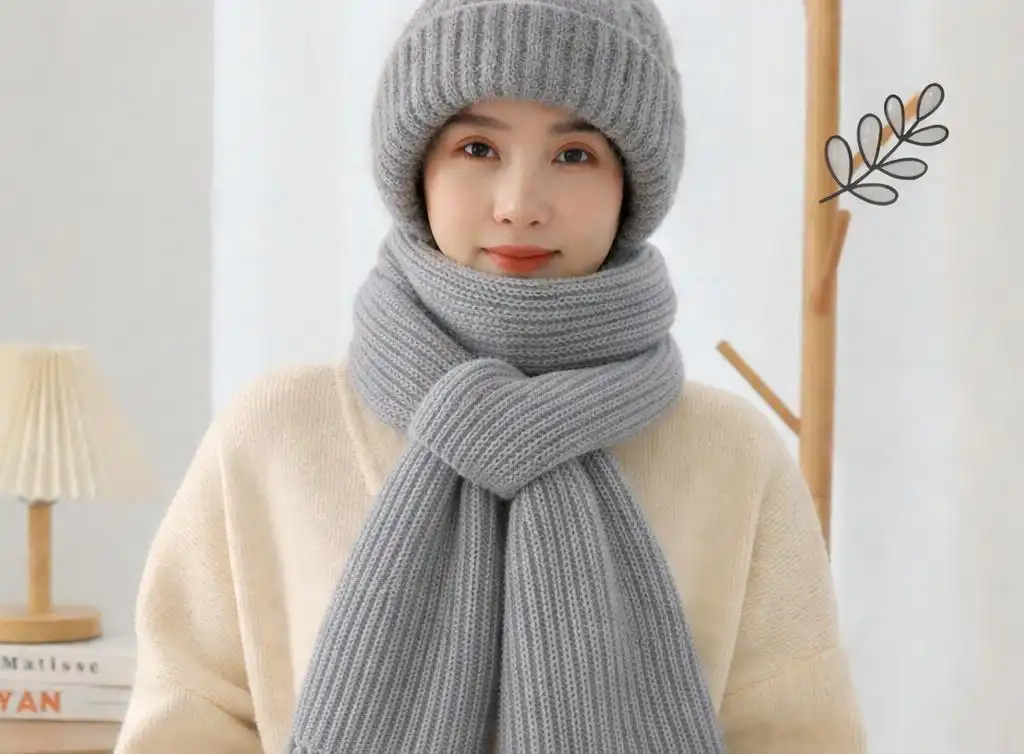 Windproof Cap with Scarf (Light grey)