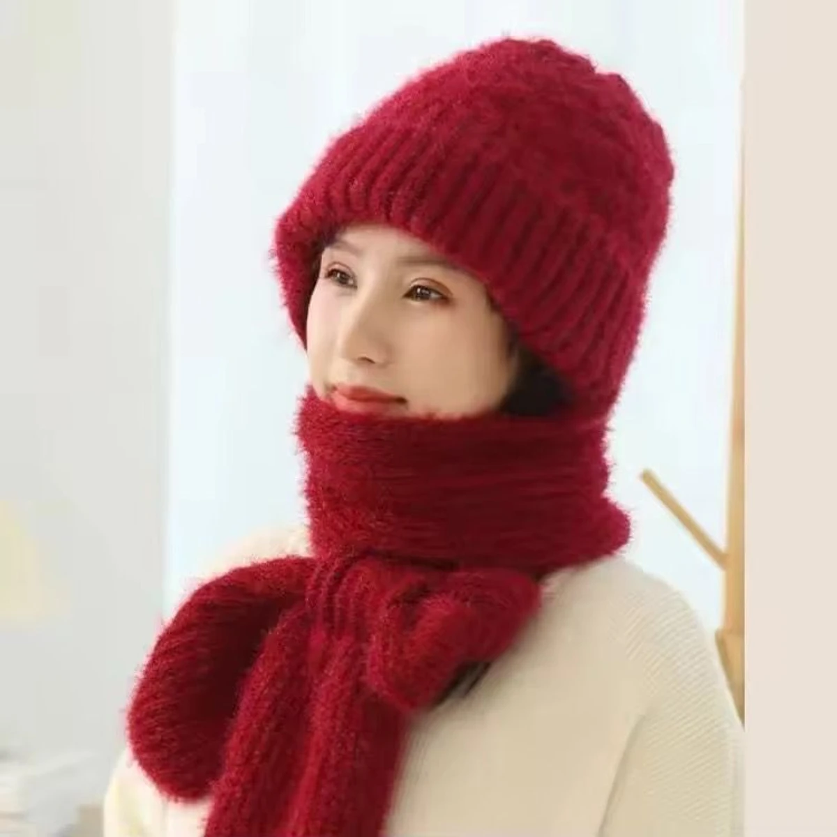 Winter Protection Windproof Cap with Scarf (merun colour)